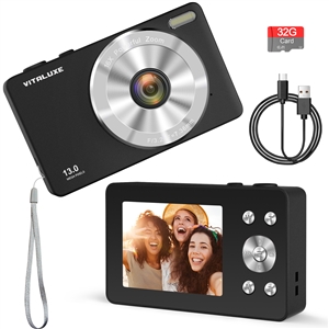 VITALUXE Digital Camera, 4K Kids Camera 13MP Point and Shoot Digital Cameras with 32GB SD Card 16X Zoom, 2.83'' Portable Vintage Small Camera for Teens Students Kids Boys Girls Adults Beginner(Black)