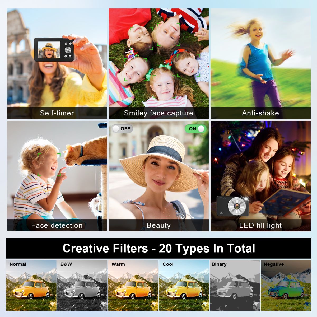 VITALUXE Digital Camera, 4K Kids Camera 13MP Point and Shoot Digital Cameras with 32GB SD Card 16X Zoom, 2.83'' Portable Vintage Small Camera for Teens Students Kids Boys Girls Adults Beginner(Black)