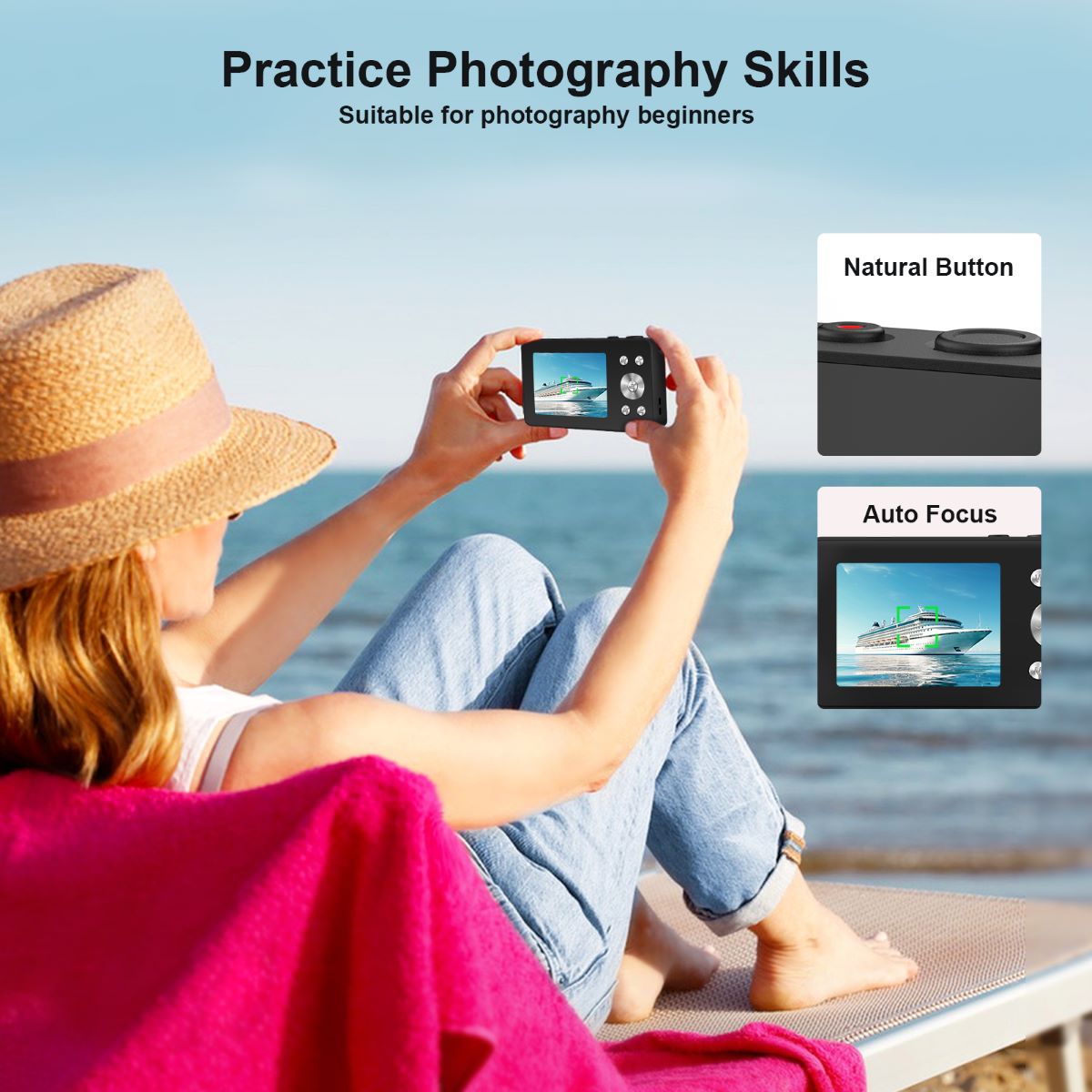 VITALUXE Digital Camera, 4K Kids Camera 13MP Point and Shoot Digital Cameras with 32GB SD Card 16X Zoom, 2.83'' Portable Vintage Small Camera for Teens Students Kids Boys Girls Adults Beginner(Black)