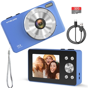 VITALUXE Digital Camera, 4K Kids Camera 13MP Point and Shoot Digital Cameras with 32GB SD Card 16X Zoom, 2.83'' Portable Vintage Small Camera for Teens Students Kids Boys Girls Adults Beginner(Blue)