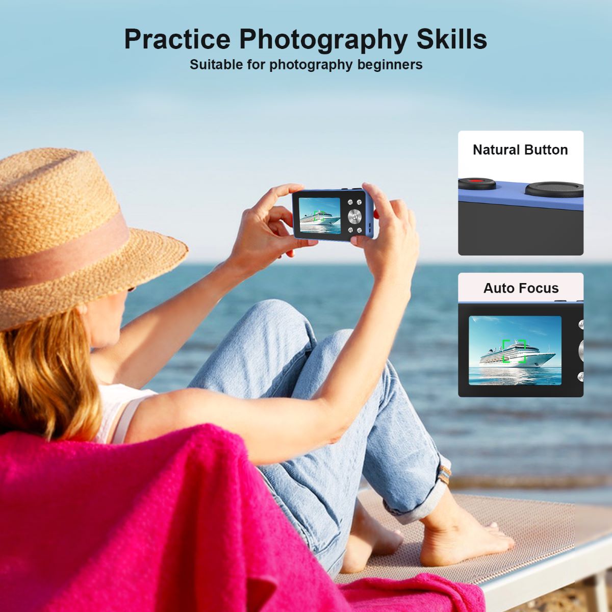 VITALUXE Digital Camera, 4K Kids Camera 13MP Point and Shoot Digital Cameras with 32GB SD Card 16X Zoom, 2.83'' Portable Vintage Small Camera for Teens Students Kids Boys Girls Adults Beginner(Blue)