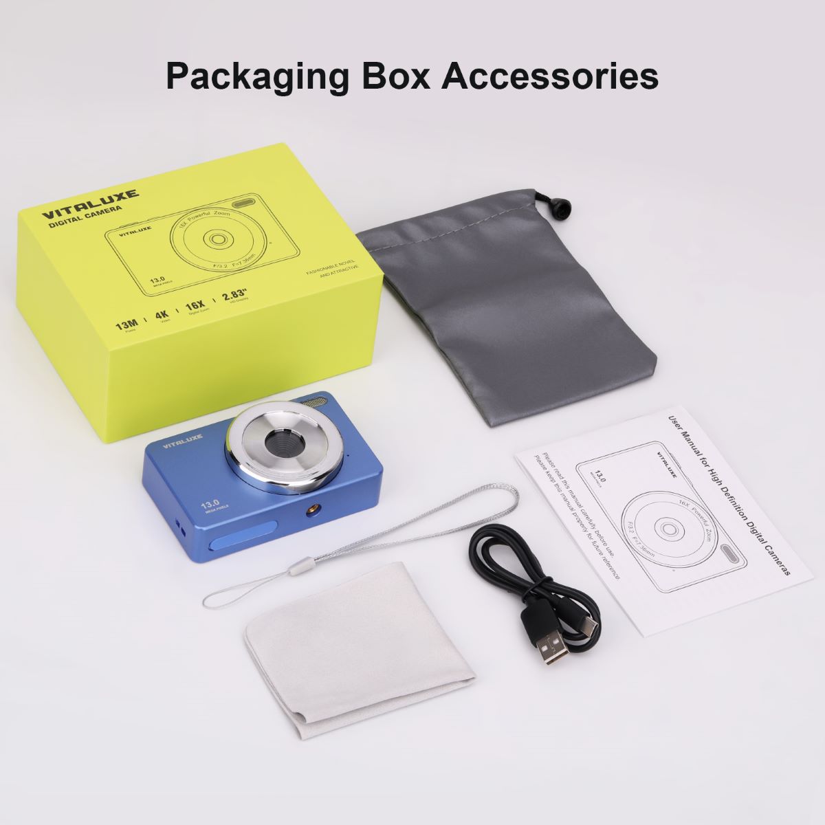 VITALUXE Digital Camera, 4K Kids Camera 13MP Point and Shoot Digital Cameras with 32GB SD Card 16X Zoom, 2.83'' Portable Vintage Small Camera for Teens Students Kids Boys Girls Adults Beginner(Blue)