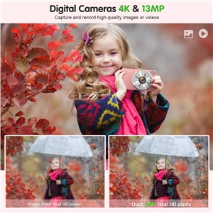 VITALUXE Digital Camera, 4K Kids Camera 13MP Point and Shoot Digital Cameras with 32GB SD Card 16X Zoom, 2.83'' Portable Vintage Small Camera for Teens Students Kids Boys Girls Adults Beginner(Pink)