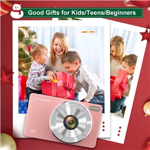 VITALUXE Digital Camera, 4K Kids Camera 13MP Point and Shoot Digital Cameras with 32GB SD Card 16X Zoom, 2.83'' Portable Vintage Small Camera for Teens Students Kids Boys Girls Adults Beginner(Pink)