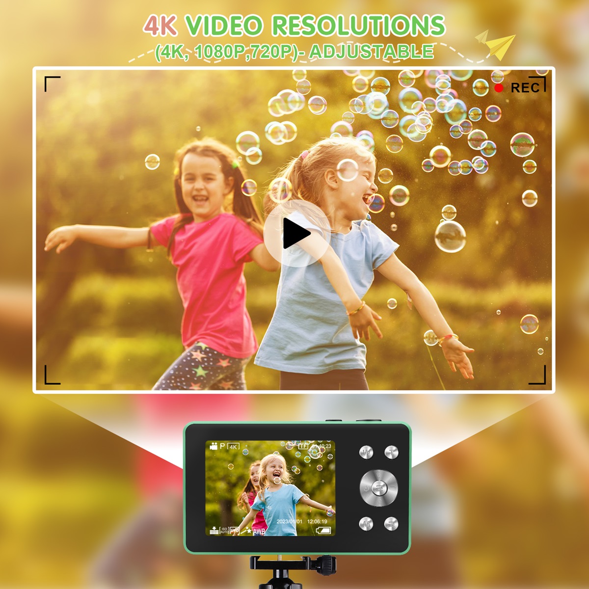 VITALUXE Digital Camera, 4K Kids Camera 13MP Point and Shoot Digital Cameras with 32GB SD Card 16X Zoom, 2.84'' Portable Vintage Small Camera for Teens Students Kids Boys Girls Adults Beginner(Green)