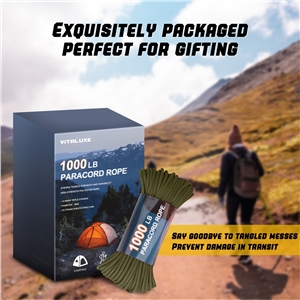 VITALUXE 1000Ib Paracord Rope, Tactical Parachute Cord with 12 Triple Strands, Heavy Duty Survival Gear for Camping, Hiking, Ideal for Bracelets, Lanyards, Diameter: 4MM, Army green