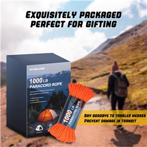 VITALUXE 1000Ib Paracord Rope, Tactical Parachute Cord with 12 Triple Strands, Heavy Duty Survival Gear for Camping, Hiking, Ideal for Bracelets, Lanyards, Diameter: 4MM, Orange