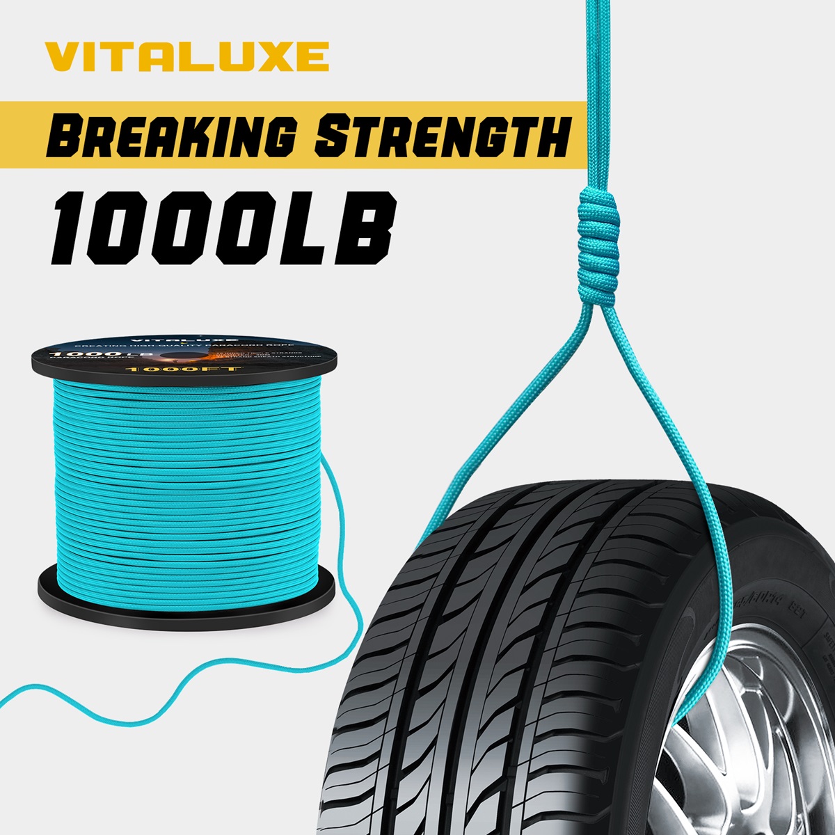 VITALUXE 1000Ib Paracord Rope, Tactical Parachute Cord with 12 Triple Strands, Heavy Duty Survival Gear for Camping, Hiking, Ideal for Bracelets, Lanyards, Diameter: 4MM, Blue