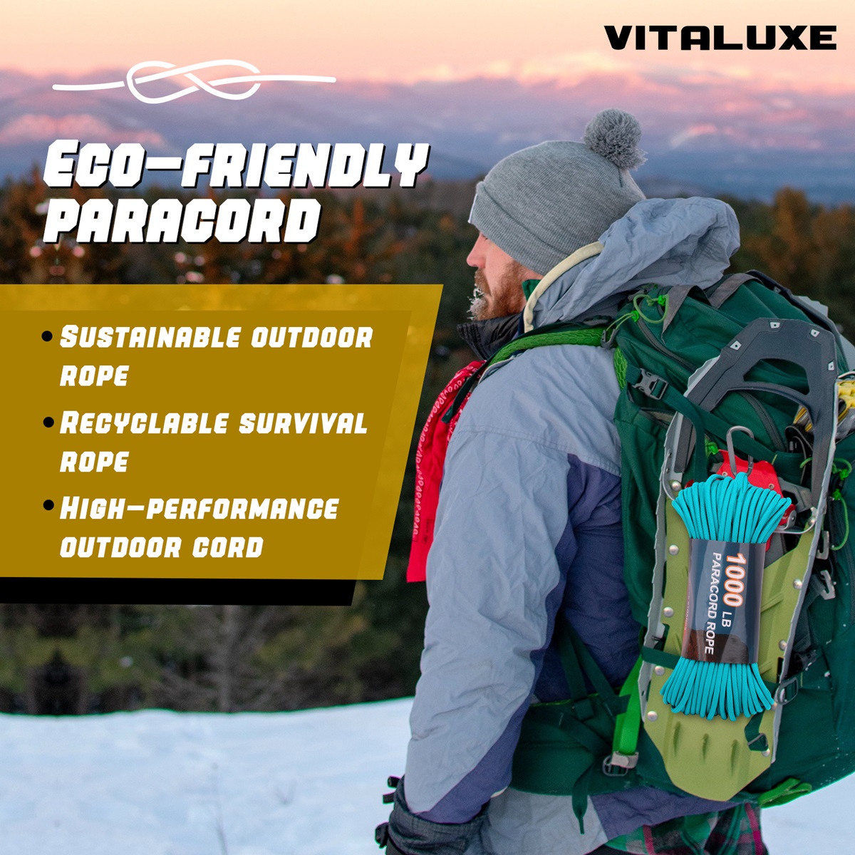 VITALUXE 1000Ib Paracord Rope, Tactical Parachute Cord with 12 Triple Strands, Heavy Duty Survival Gear for Camping, Hiking, Ideal for Bracelets, Lanyards, Diameter: 4MM, Blue