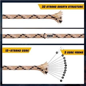 VITALUXE 1000Ib Paracord Rope, Tactical Parachute Cord with 12 Triple Strands, Heavy Duty Survival Gear for Camping, Hiking, Ideal for Bracelets, Lanyards, Diameter: 4MM, Desert Camo