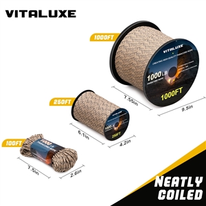 VITALUXE 1000Ib Paracord Rope, Tactical Parachute Cord with 12 Triple Strands, Heavy Duty Survival Gear for Camping, Hiking, Ideal for Bracelets, Lanyards, Diameter: 4MM, Desert Camo