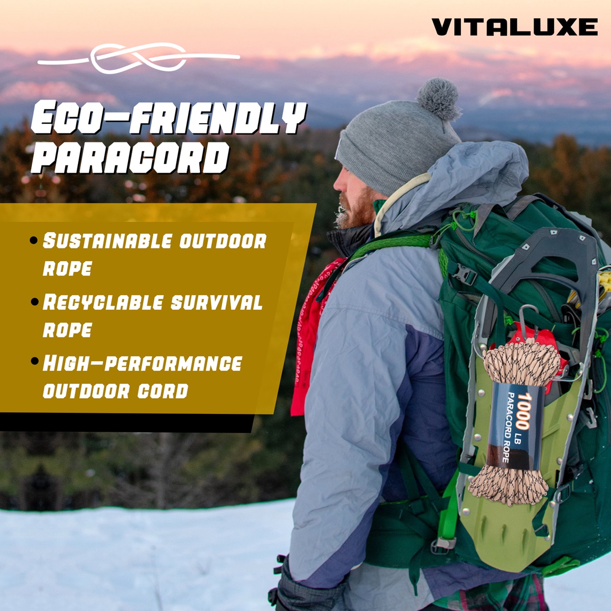 VITALUXE 1000Ib Paracord Rope, Tactical Parachute Cord with 12 Triple Strands, Heavy Duty Survival Gear for Camping, Hiking, Ideal for Bracelets, Lanyards, Diameter: 4MM, Desert Camo