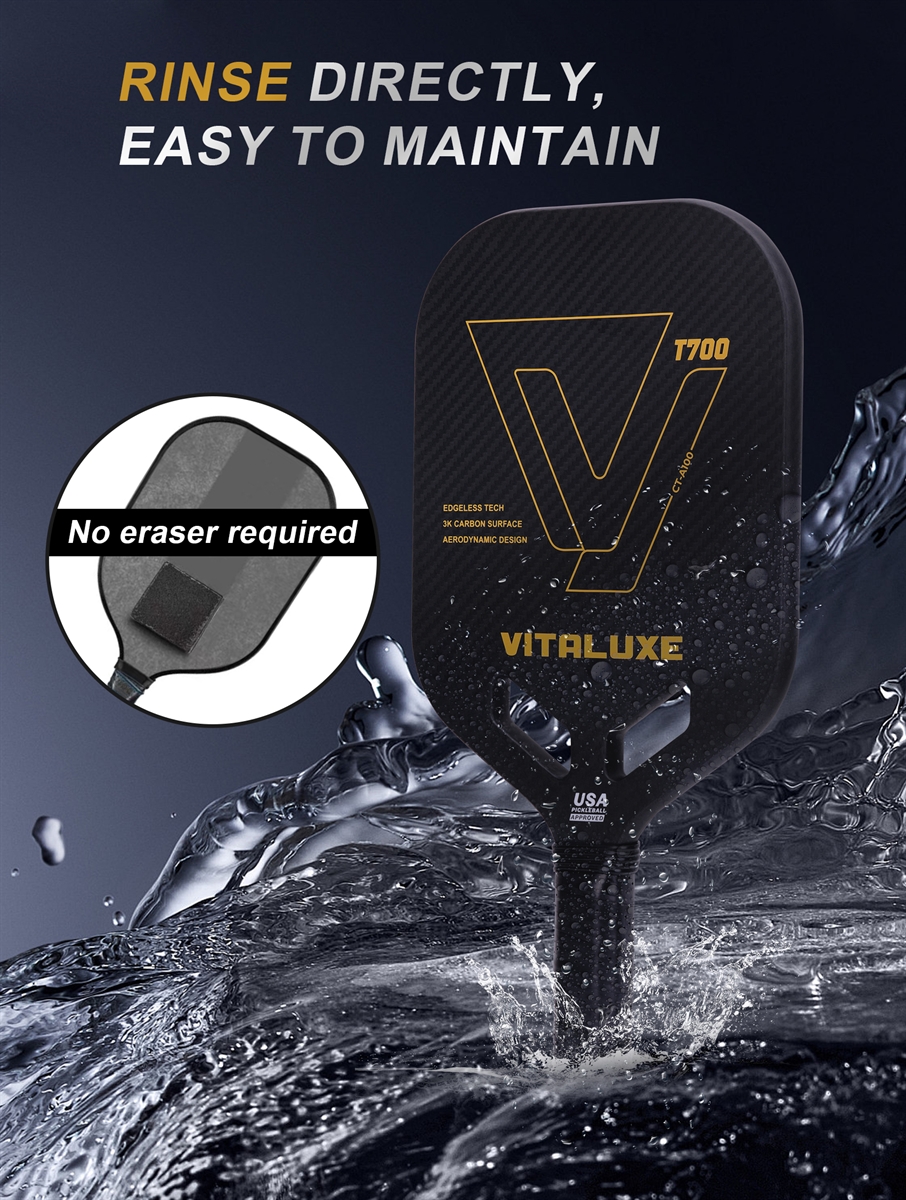 USAP Approved, Carbon Fiber Pickleball Paddle, Edgeless T700+3K Textured Carbon Friction Surface，Thermoformed Pickleball Paddle with Aerodynamic Design Used for tournaments,  Control