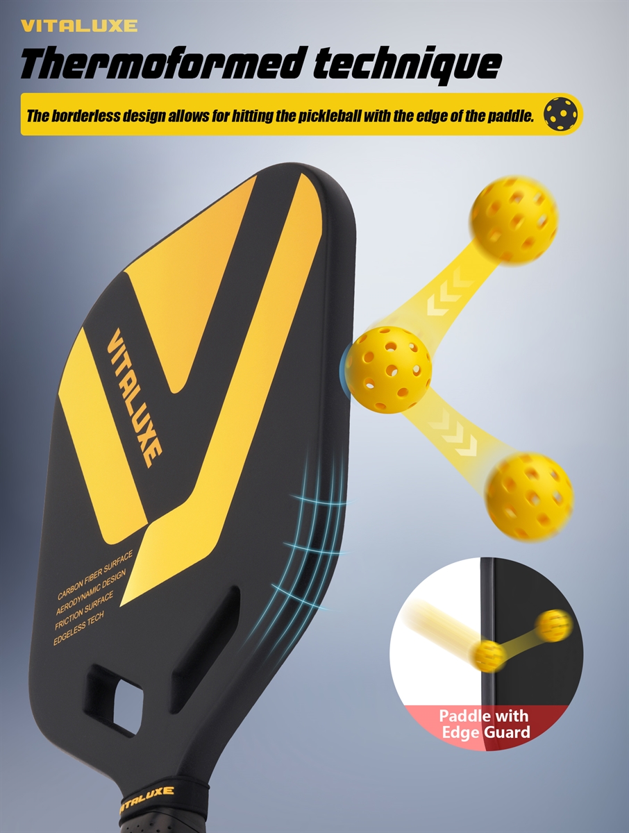 USAP Approved, Carbon Fiber Pickleball Paddle, Edgeless T700+3K Textured Carbon Friction Surface，Thermoformed Pickleball Paddle with Aerodynamic Design Used for tournaments, Power & Control & Spin Max, USAP Approved