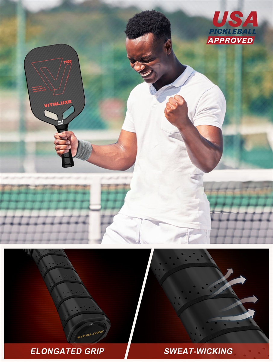 USAP Approved, Carbon Fiber Pickleball Paddle, Edgeless T700+3K Textured Carbon Friction Surface，Thermoformed Pickleball Paddle with Aerodynamic Design Used for tournaments, Power & Control & Spin Max, USAP Approved