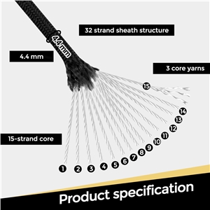 VITALUXE  1200lb Paracord Rope, 4.4mm 15 Triple Strands Paracord, Heavy Duty Tactical Parachute Cord for Survival Gear, Camping, Hiking, and Ideal for Bracelets, Lanyards, Type III