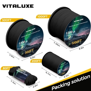 VITALUXE  1200lb Paracord Rope, 4.4mm 15 Triple Strands Paracord, Heavy Duty Tactical Parachute Cord for Survival Gear, Camping, Hiking, and Ideal for Bracelets, Lanyards, Type III