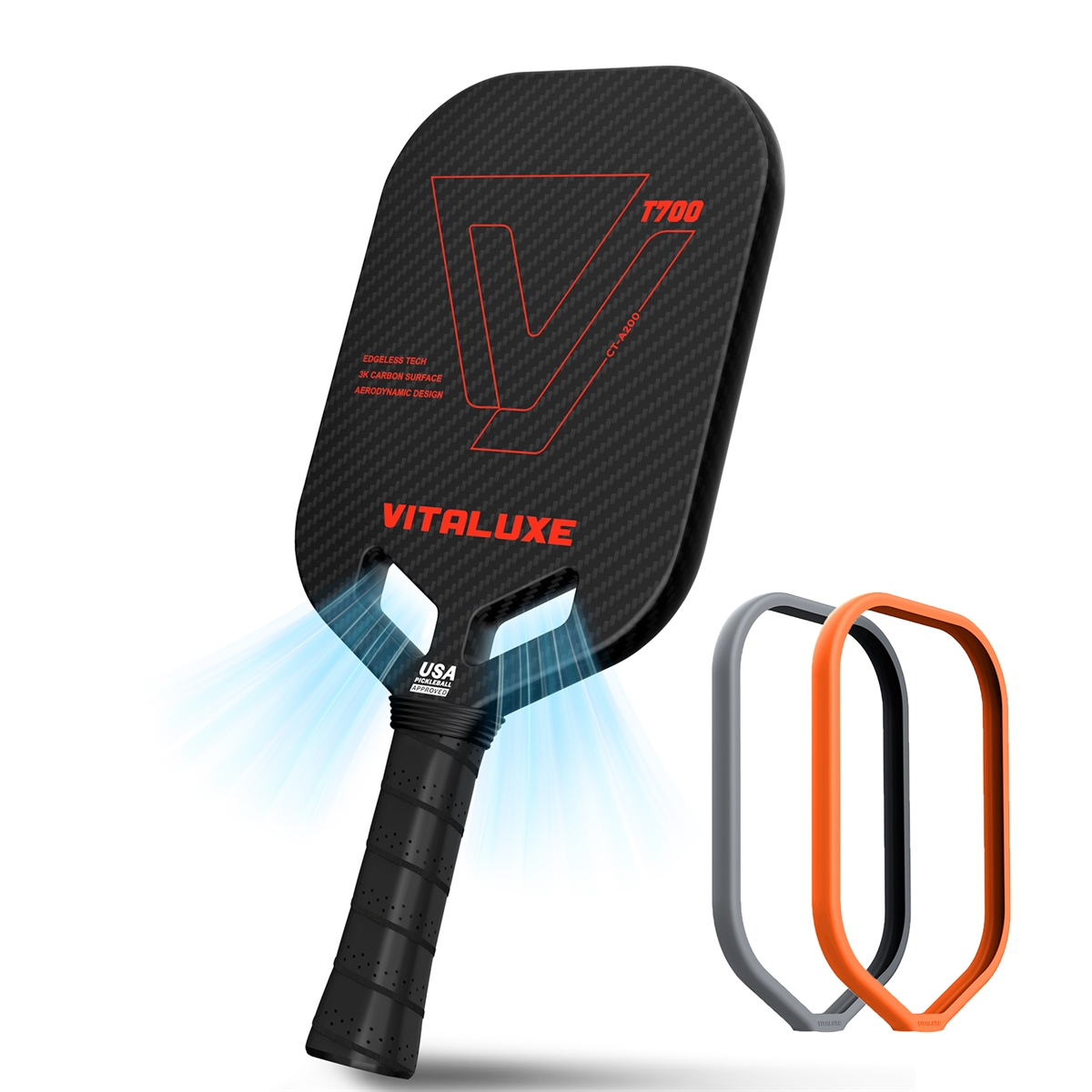 USAP Approved, Carbon Fiber Edgeless Pickleball Paddle，Exclusively Designed Weighting and Protection Edge Tape 2 Pack , power