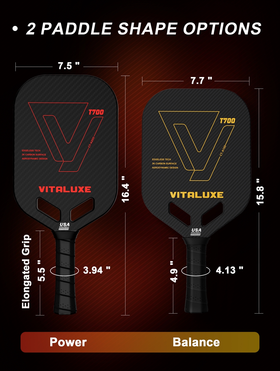 USAP Approved, Carbon Fiber Edgeless Pickleball Paddle，Exclusively Designed Weighting and Protection Edge Tape 2 Pack , power