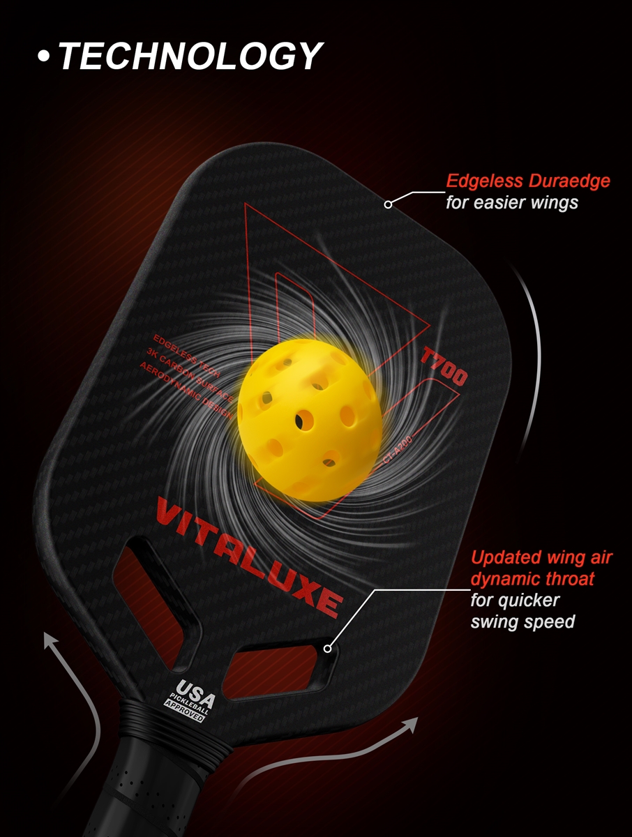 USAP Approved, Carbon Fiber Edgeless Pickleball Paddle，Exclusively Designed Weighting and Protection Edge Tape 2 Pack | Bag, power