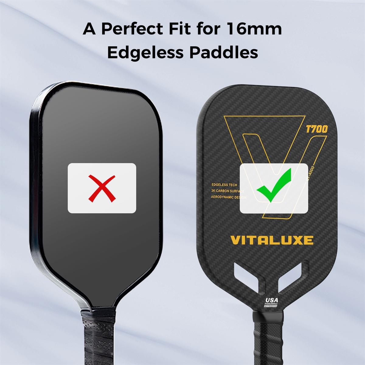 Pickleball Weighted Tape for 16mm Edgeless Paddles, Protective Edge Guard Tape, Lead Tape Alternative, No Glue, Easy Install and Replace Without Wrinkling, 2 Pack